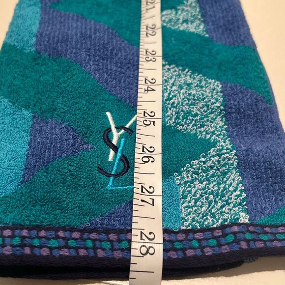 Yves Saint Laurent Decorative Hand Towel Teal Blue Geometric Maximalist Beachy - Picture 6 of 7